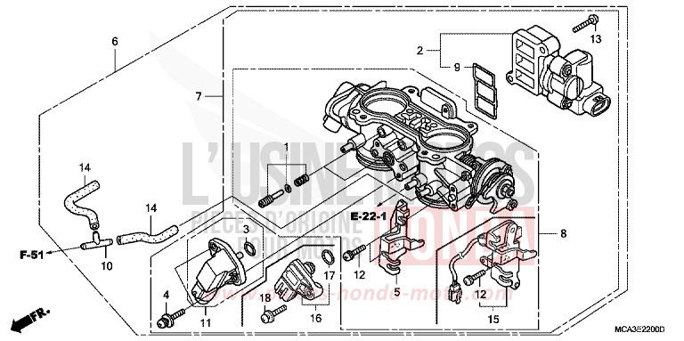 CORPS DE PAPILLON de Gold Wing BILLET SILVER METALLIC (NHA27) de 2008